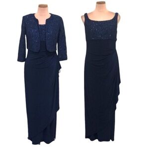 NWT Alex Evenings Gown Jacket Formal Maxi Dress Size 6P Lace Ruched Accent